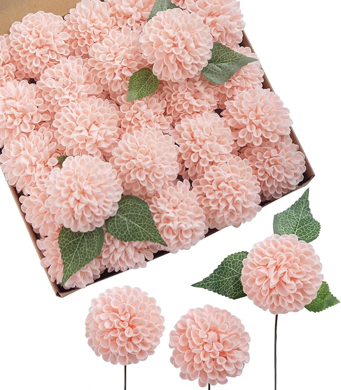 Ling's moment Blush Dahlia Foam Artificial Flowers Real Touch Faux Fake Flower for Home Decor Graduation Baby Shower Decorations Outdoors Party Favors Wedding Gifts Centerpieces Arrangements 25pcs