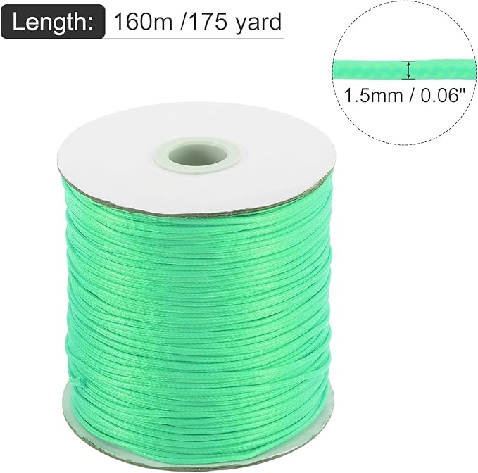 MECCANIXITY Waxed Cord 1.5mm Waxed Polyester Cord 175 Yard Wax String for Bracelet Making,Necklaces, Beading,Jewelry Making and DIY Crafts(Light Green)