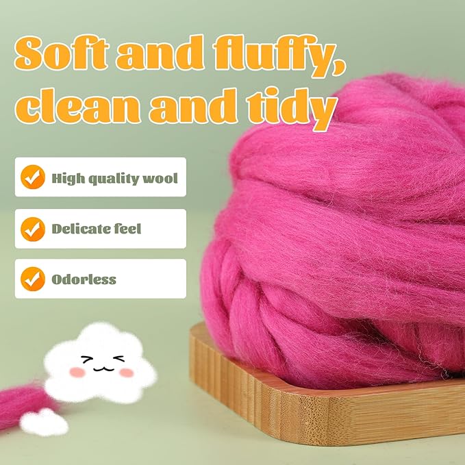3.53oz Wool Roving Yarn, Wool Felting Supplies, Pure Wool, Chunky Yarn, Spinning Wool Roving for Needle Felting Wet Felt DIY Hand Spinning (Grape Purple)