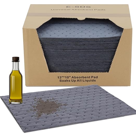 100 PCS Oil Absorbent Pads - 13"x10" Super Oil Spill Mats for Garage, Workshop & Kitchen - Soaks Up Oil, Grease, Coolant Fast - Reusable & Tear-Resistant (Gray)