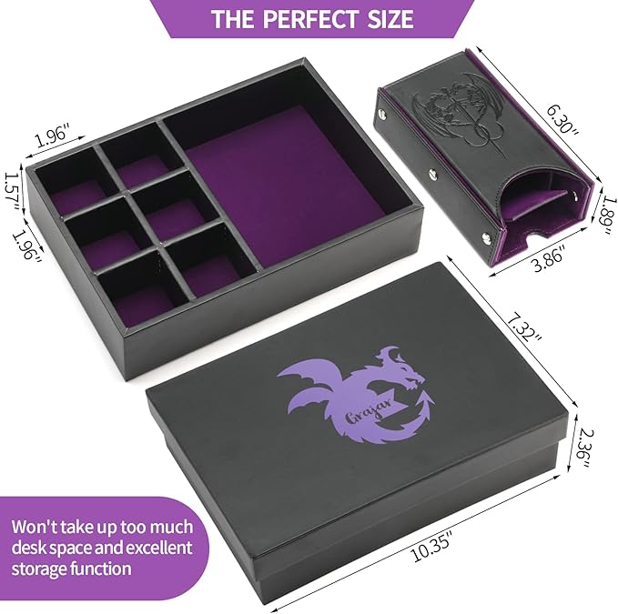 DND Dice Tray and Dice Tower with Storage, 3 in 1 Dice Rolling Tray with Lid, Portable Dice Box Storage, DND dice Holder for Dungeons and Dragons D&D RPG MTG Table Games - Purple