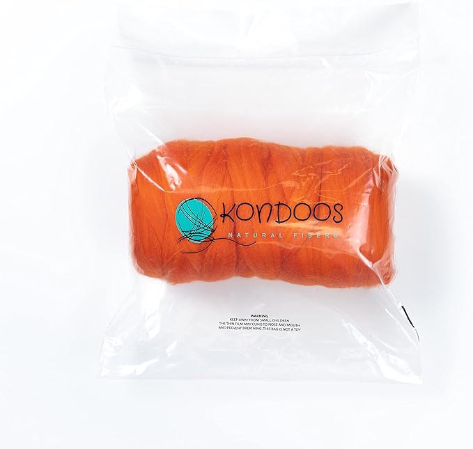 Colored Natural Wool roving Chunky Thick 1 lb. Best Wool for Needle Felting, Wet Felting, handcrafts and Spinning Yarn. (Orange, 1 lb)