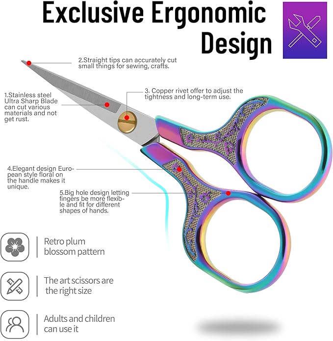 Professional Embroidery Scissors 5 Inch - Surgical-Grade Stainless Steel Blades & Engraved Handles with Leather Sheath for Precision Sewing, Crafting