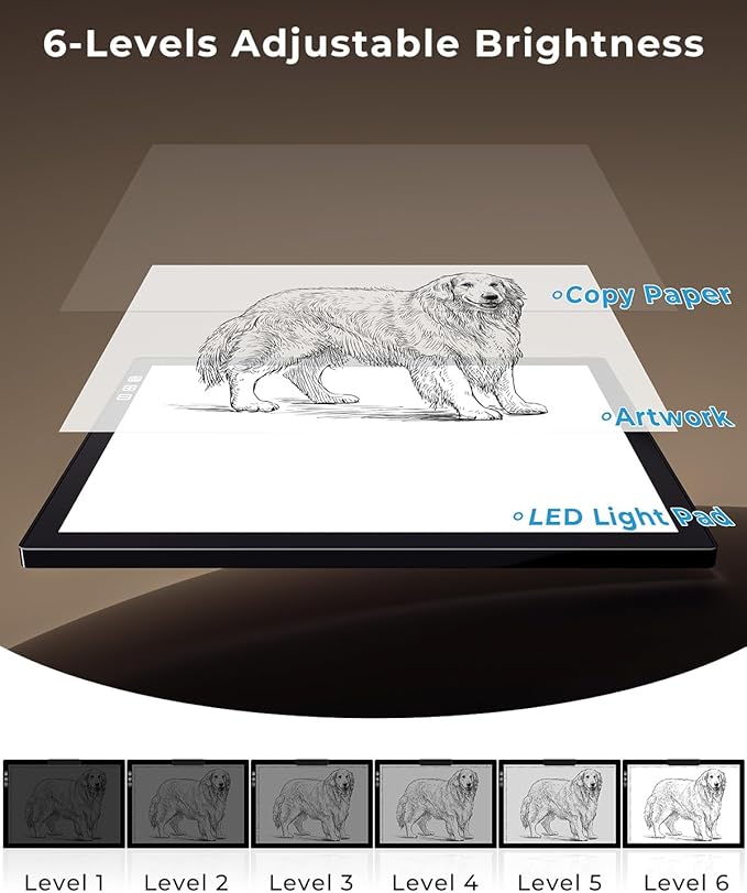 Bylitodt Cordless A4 Light Pad, Diamond Art Light Board with Stand, Lightbox for Tracing and Drawing with 6 Brightness, Tracing Pad for Weeding Vinyl, Sketching, Diamond Painting Accessories