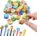 HILAZA 42Pcs Christmas Pencil Top Erasers for Kids Bulk, Cute Eraser Toppers Pencil Cap Erasers for Stocking Stuffers Goodie Bags Stuffers Holiday Party Favors