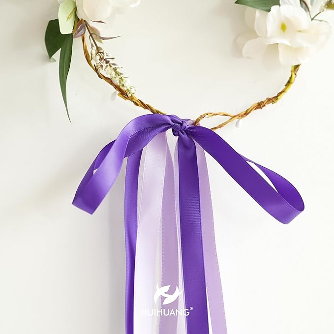 HUIHUANG Purple Satin Ribbon 1/2 inch X 50 Yards Continuous, Double-Faced Satin Ribbon for Gift Wrapping, Bows, DIY Crafts, Flower Bouquet, Wedding Decor, Holiday Party Decor