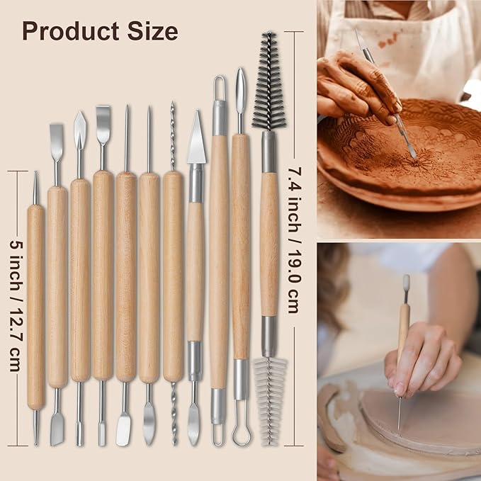 Amrules Clay Tools Kit, 31 PCS Pottery Tools, Practical Polymer Clay Sculpting Tools Kit, Air Dry Clay Tools Set for Beginner, Adults, Pottery Craft, Carving, Drawing, Molding, Modeling, Shaping