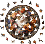 Wooden Puzzles Adults, Beautiful Tricolor Cat Wooden Puzzles 200 Pieces, Unique Animal Shaped Wood Challenging Jigsaw Puzzles Gifts for Adults, 11.4x11.4in
