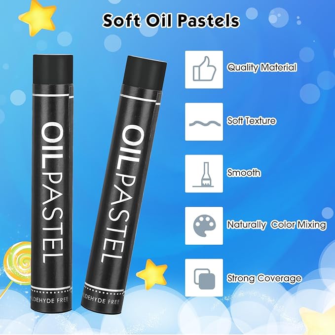 Geyoga 36 Pcs Soft Oil Pastels Bulk Artists Oil Crayons Single Color Creamy Pastels for Art Painting Drawing Blending for Back to School First Day of School Kids Students Artists(Black)