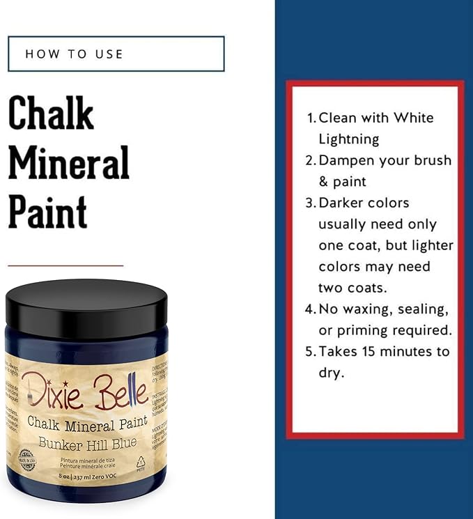 Dixie Belle Paint Company Chalk Finish Furniture Paint - Bunker Hill (8oz) - Matte Indigo Blue Chic Chalk Mineral DIY Furniture Paint