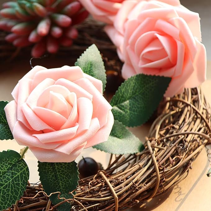 AmyHomie Artificial Flower 50pcs Real Looking Fake Roses w/Stem for DIY Wedding Bouquets Centerpieces Arrangements Party Baby Shower Home Decorations