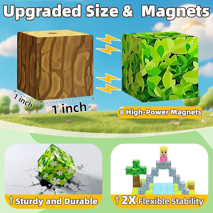 EchoPlan Magnetic Blocks, 100PCS Magnetic Building Blocks to Build a 3D World, STEM Sensory Construction Stacking Magnet Blocks Toy for Kids Ages 3+, Boys and Girls Christmas Birthday Gifts