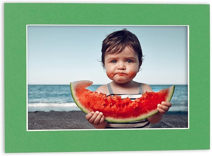 5.5x8.5 Mat for 8.5x11 Frame - Precut Mat Board Acid-Free Bright Green 5.5x8.5 Photo Matte for a 8.5x11 Picture Frame, Matboard for Family Photos, Show Kits, Art, Picture Framing, Pack of 25 Mats