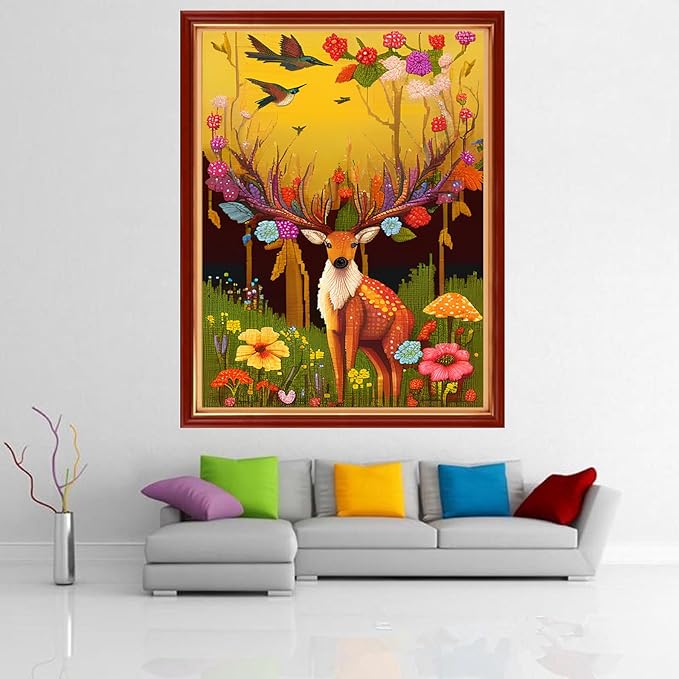 Dimensean Stamped Cross Stitch Kits Full Range of Embroidery Patterns Starter Kits for Beginners Adult or Kids DIY Cross Stitches Needlepoint Kits 11CT-Lower Deer 15.7x19.7 inch