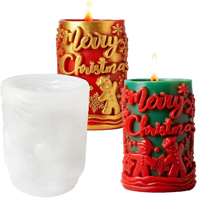 1PCS Christmas Candle Mold, Pillar Snowman Christmas Resin Silicone Molds Kit, 3D Christmas Shape Silicone,Candle Silicone Mold for DIY Wax Soap