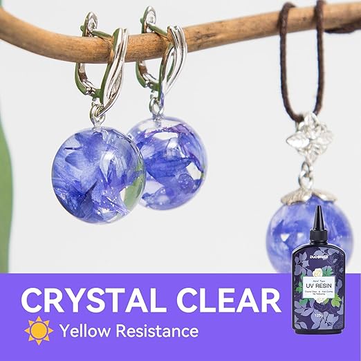 UV Resin 250g, DUDONGA Low Viscosity Crystal Clear Ultraviolet Thin Epoxy Resin, Quick-Curing & Low Shrinkage UV Glue Kit for Crafts, Jewelry Making, Casting