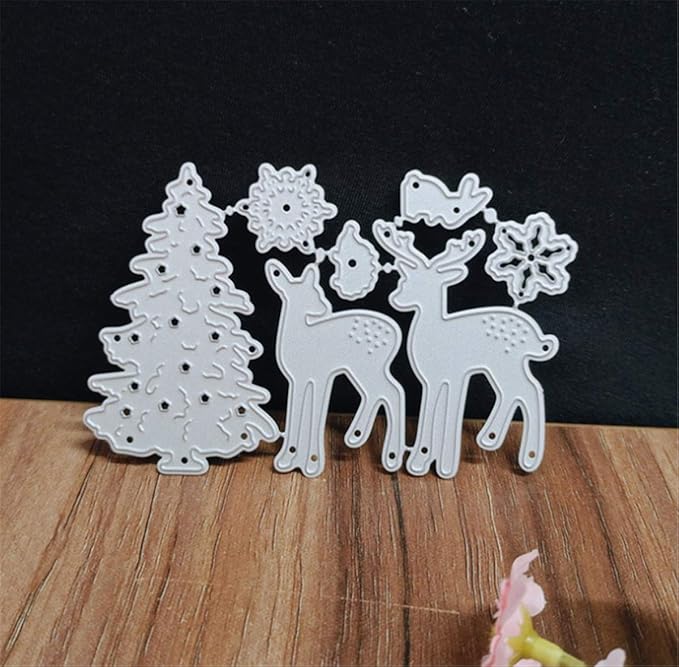 Metal Cutting Dies DIY Merry Christams Embossing Stencil Template Scrapbooking Card Making Mold Photo Album Arts Crafts Tools (2 Christmas deer-10.6x6.9cm)