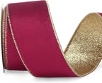 Ribbli Burgundy Velvet Wired Ribbon 2.5 Inch Burgundy Velvet with Gold Glitter Christmas Ribbon for Christmas Tree Decoration Big Bow Gift Wrapping Crafts Wreaths Supplies- 10 Yards