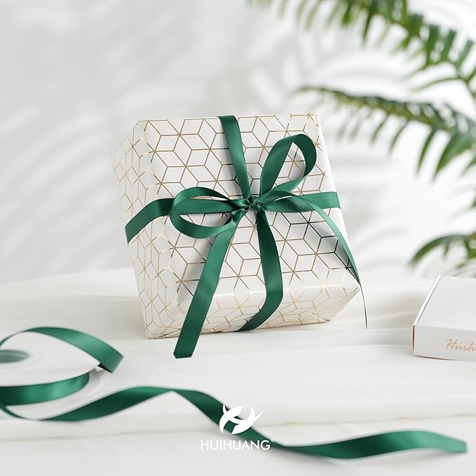 HUIHUANG Hunter Green Satin Ribbon 1/2 inch X 50 Yards Continuous, Dark Green Double-Faced Satin Ribbon for Gift Wrapping, Bows, DIY Crafts, Flower Bouquet, Wedding Decor, Christmas