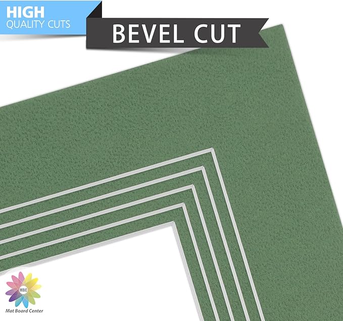 Mat Board Center, Pack of 10, 8x10 for 5x7 Basque Green Color Mats - Bevel Cut, Acid Free, 4-ply Thickness, White Core - for Pictures, Photos, Framing