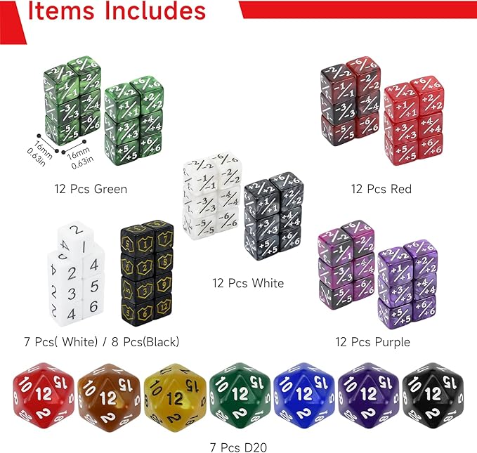 SIXPOINTS 130 Pieces MTG Counter Dice Plus 1 Life Counters Tokens 6 Sided D20 Dice & MTG Counters/Keyword Counters Set Compatible with Magic The Gathering, TCG, Card Games Accessories