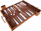 Backgammon Set - Classic Board Game with Premium Leather Case - Portable Travel Strategy Backgammon Game Set for Adults, Kids - Suitable as (15inch, Brown)