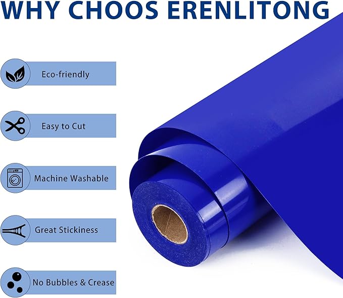 RENLITONG Blue Iron on Vinyl 12Inch by 50ft Roll HTV Heat Transfer Vinyl for T-Shirt HTV Rolls for All Cutter Machine - Easy to Cut & Weed for Heat Transfer Design