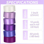 1 Inch Purple Satin Ribbons for Crafts, 6 Rolls Single-Faced Purple Assorted Ribbons for Gift Wrapping Flower Bouquet Wedding Invitations Bridal Shower Hair Bows Garland Party Decor