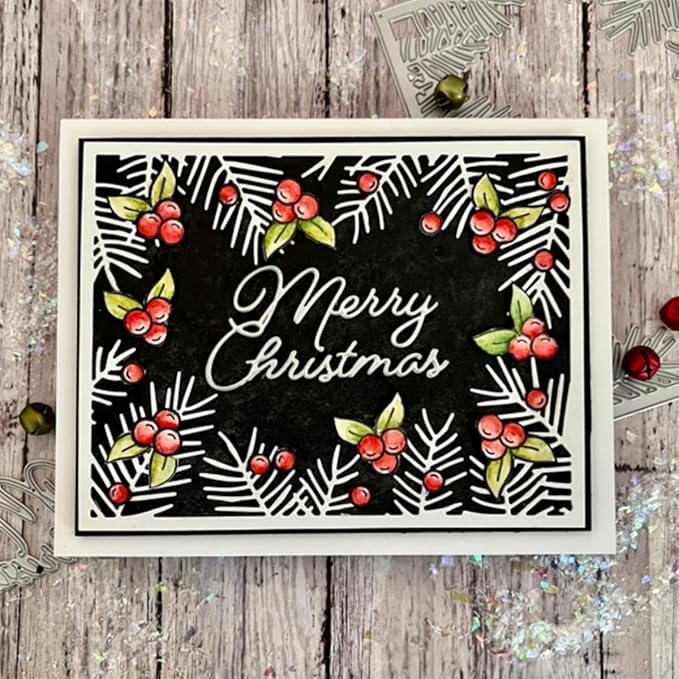 Mvchifay Cutting Dies Happy Birthday Metal Stencils Scrapbooking Tool DIY Emboss Paper Card Making (Coniferous Frame-11x14cm)