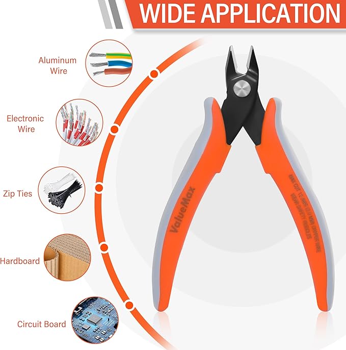 ValueMax Flush Wire Cutters, 3 Pack 5 Inch Precision Micro Cutter Anti-Slip Flush Cut Pliers, Diagonal Side Cutters for Electronics, Aluminum, Jewelry, 3D Printing, and Soft Copper Wire