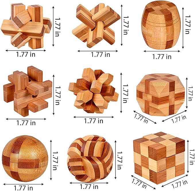 18 Pack Wooden Brain Teaser Puzzles Stress Relief Toys Wooden Burr Puzzles Brain Teaser Puzzle with Gift Packing Box Magic Puzzle Games Toy for Kids and Adults by AHYUAN (Bamboo)