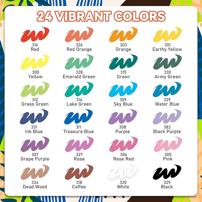 GOTIDEAL Acrylic Paint Markers Brush Tip,Waterproof Paint Pens acrylic Markers,No Bleed Acrylic Brush markers for Fabric,Wood,Rocks,Canvas Painting,Glass,Ceramic,Art Craft Supplies(24 Colors)