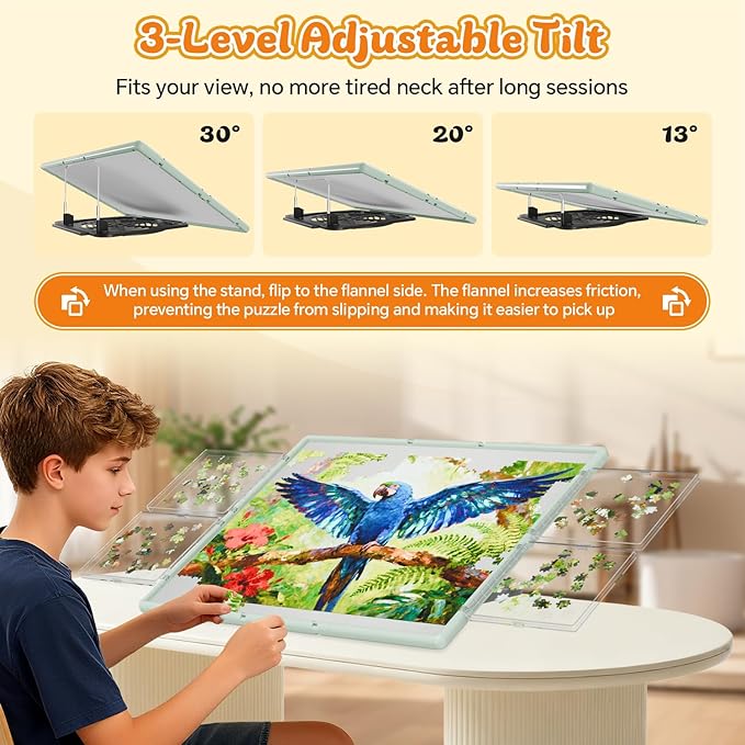 1500 Pieces Rotating Plastic Puzzle Board 3-in-1 Double-Sided/Tilting/Rotating, Portable Table 36.26"x27.6" Spinning Jigsaw Puzzle Table with Cover Lazy Susan Gift for Seniors Adults and Kids