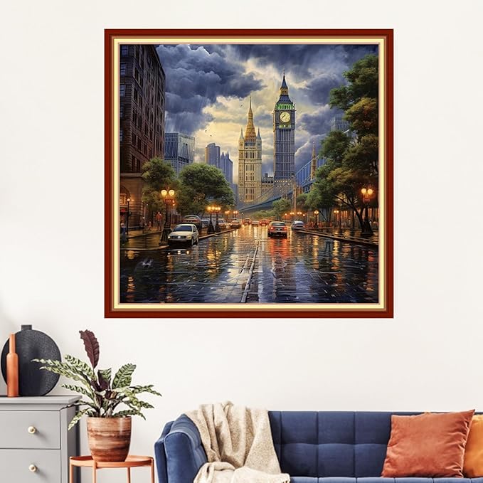 Artvxeay Stamped Cross Stitch Kits Beginners Full Range of Embroidery Starter Kits for Adults Printed Cross Stitching DIY Needlepoint Kit 11CT- (New York Street 18x18 inch)