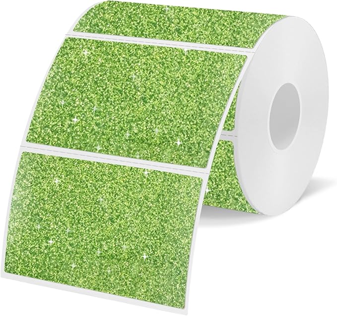 3x2 Inch Holographic Thermal Labels Stickers, Glitter Waterproof Direct Thermal Sticker Labels for Barcode, Mailing, DIY Design- 200Pcs /Glitter Green