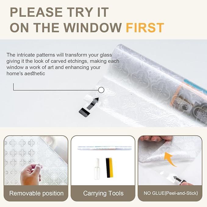 Window Privacy Film Decorative for Front Door, Bathroom Static Cling Stained Glass Sticker Opaque Heat Control UV Blocking Non-Adhesive for Home,Grid 17.5 x 78.7 inches