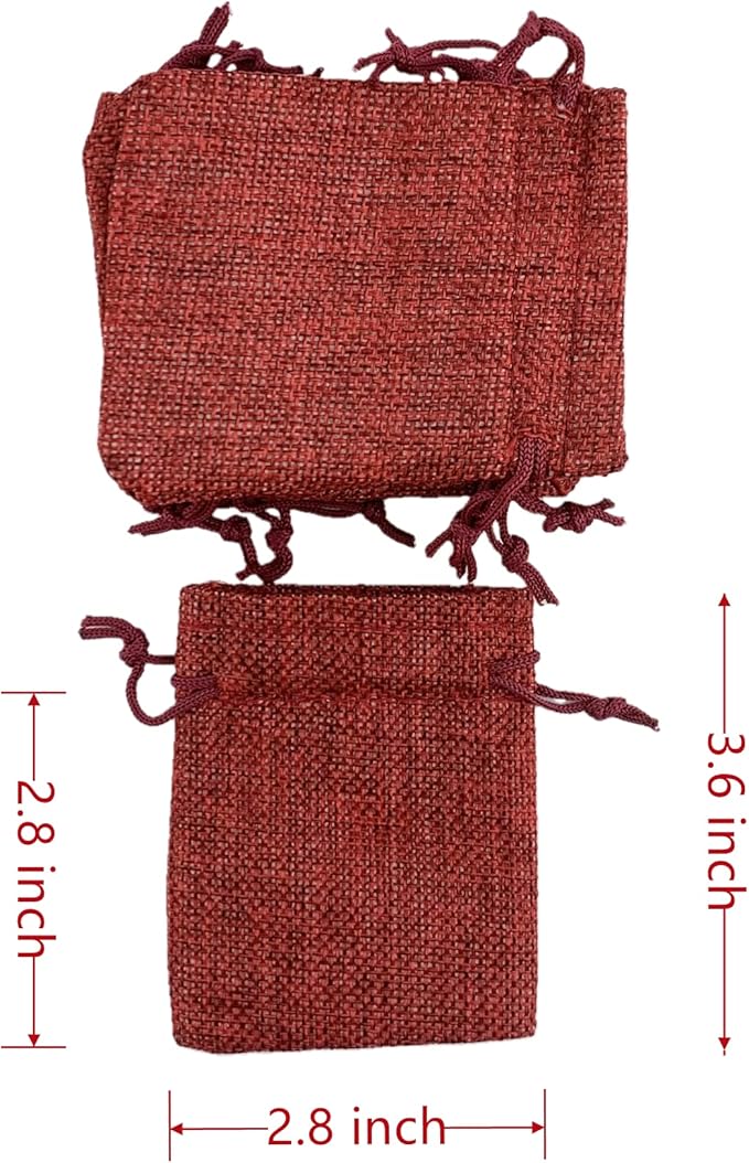 Palmhomee Pack of 25 Burlap Gift Bags with Drawstring Linen Jewelry Pouches Wedding Hessian Jute Bags for Birthday and Treat Pouches Party Wedding Favors Gift (2.8x3.6 Inch, Burgundy)