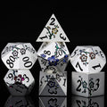 7 PCS Solid Metallic Flower D&D Dice Set,Metal Dungeons and Dragons Dice Set with Gift Box for DND Tabletop Game (Silver-Seven Colour Brocade)