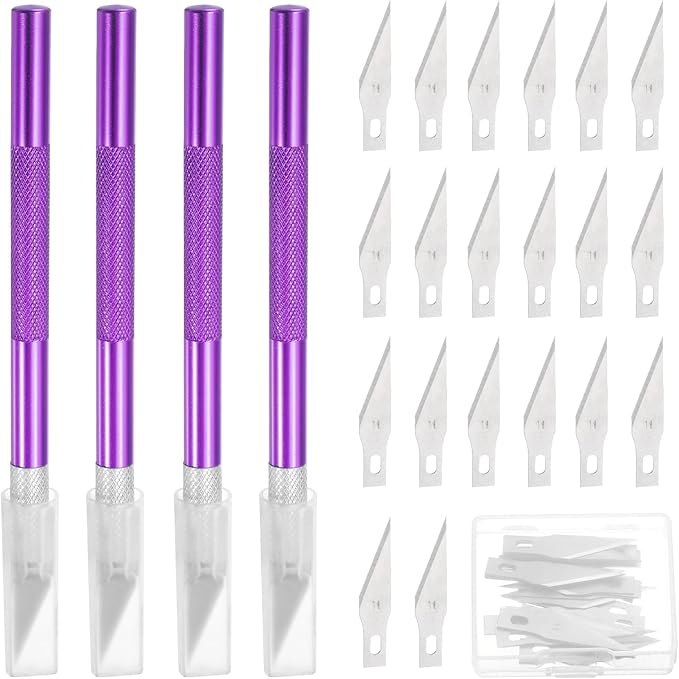 MECCANIXITY 4 Pcs Exacto Knife, Craft Hobby Knife with 40 Exacto Blades(#11) Profession Craft Knives for Crafting, Modeling, Scrapbooking (Purple)