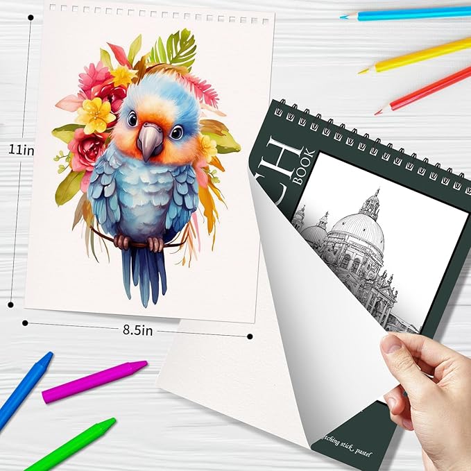 OSIMIG 5 Pack Sketch Book 8.5" x 11" Set, Top Spiral Bound Sketch Pad 150 Sheet Total (68lb/100gsm), Drawing Paper Pad, Sketch Book for Kids, Artist, Adult Art Supplies