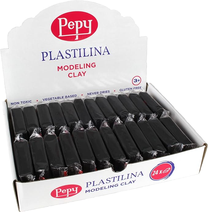 Pepy Plastilina Reusable and Non-Drying Modeling Clay; Set of 24 Bars, 1.4 Ounce Each, Perfect for Arts and Crafts Projects, Black