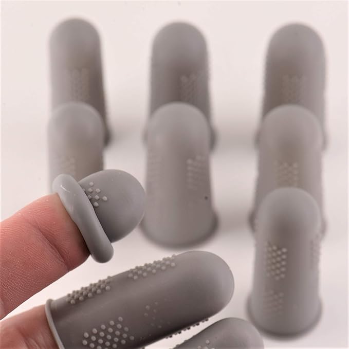 Finger Protectors [Flex Series - 12-Pack] Silicone Non-Stick Finger Covers [Grey - Small (6) / Medium (6)] for Hot Glue | Sewing | Wax | Rosin | Resin | Honey | Adhesives | Scrapbooking