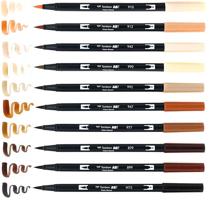 Tombow 56170 Dual Brush Pen Art Markers, Portrait, 10-Pack. Blendable, Brush and Fine Tip Markers