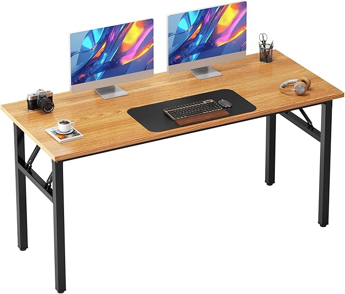 Need Folding Desk, 54 inch Large Computer Desk for Home Office, No Install Needed Study Student Writing Table Desk Workstation, Teak Black