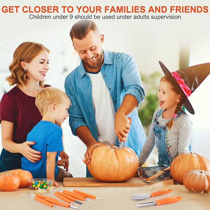 Pumpkin Carving Kit Tools Halloween, 13PCS Professional Heavy Duty Carving Set, Stainless Steel Double-side Sculpting Tool Carving Kit for Halloween Decoration Jack-O-Lanterns