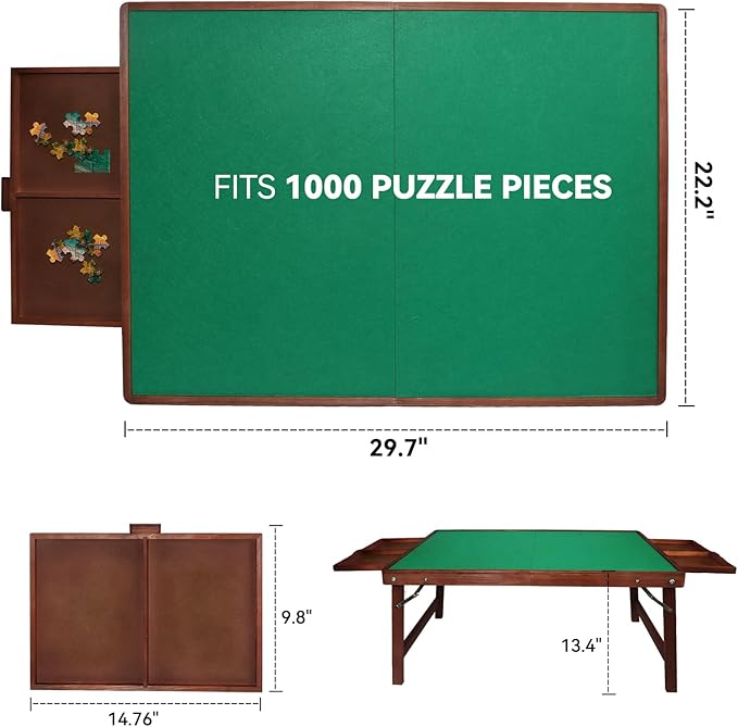 1000 Piece Puzzle Table with Legs, 29.7" x 22.2" Wooden Jigsaw Puzzle Board with Drawers, Cover & Felt, Portable Puzzle Table with Folding Legs for Adults and Teens, Christmas Birthday Gift