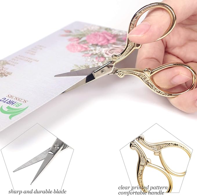 BIHRTC 3.6Inch Vintage Crochet Scissors - Small Embroidery Scissors with Stainless Steel Sharp Pointed Blades - Ideal for Sewing, Craft, DIY & Artwork DIY Tool