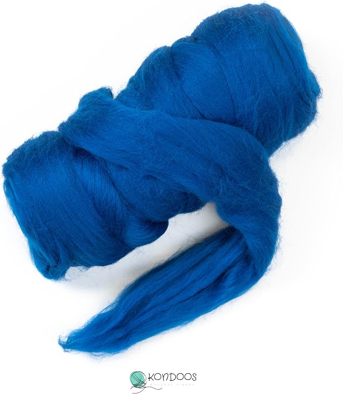 Colored Natural Wool roving, 8 OZ. Best Wool for Needle Felting, Wet Felting, handcrafts and Spinning. (Electric Blue)