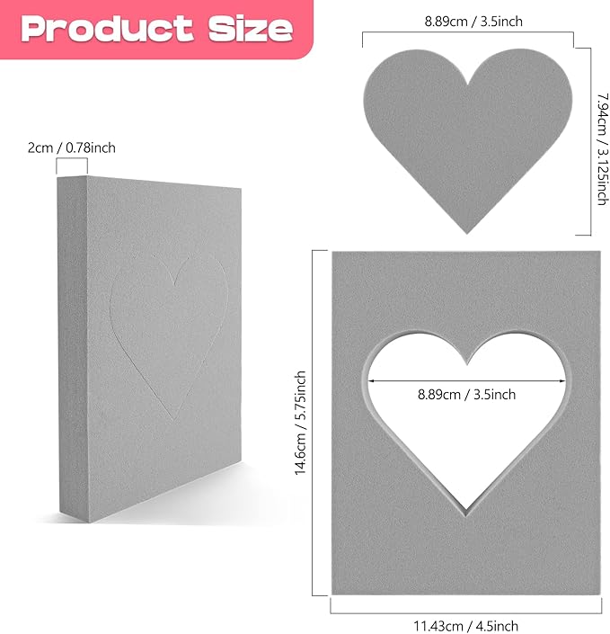 BAOFALI 6 Pcs Heart Cut Stamping Foam Grey Moldable Foam Stamps Plastic Dry Foam Stamp Pad Cut and Dry Foam Stamping Foam Block for Sculpture, Modeling, DIY Arts and Handicrafts Projects