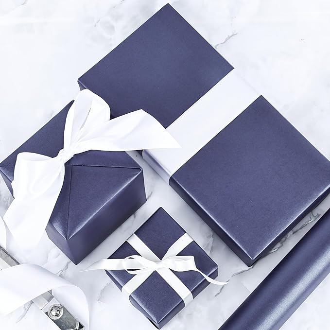 NESCCI Dark Blue Matte Wrapping Paper,Solid Color Pearly-Lustre Paper-3 Roll,17 Inches X 32.8 Feet Per roll.Gift Wrapping Paper,Perfect for Wedding,Valentine's Day,Birthday, Christmas,Baby Shower